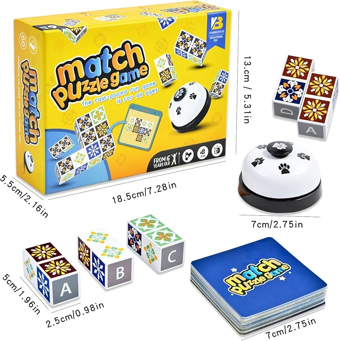 Wooden Match Puzzle Game Popular Board Games for Family Night, Pattern Matching Puzzle Game, Block Match Puzzles Building Cubes Educational Toys for Kids and Adults