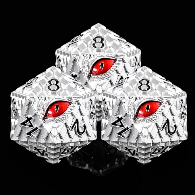 Metal D20 DND Dice Set - Dragon Scale Metallic 20 Sided Giant Polyhedral Dice,35mm Large Dragon Eye Metal D&D Dice Set for Dungeons and Dragon Tabletop Game(White Dragon Scale)