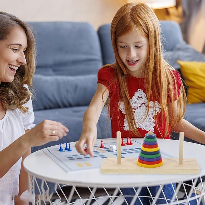 Colorful Wooden Tower of Hanoi Puzzle Game for Adults - Intellectual Brain Teaser, Home Decor, DIY Party Playing, 7.48 X 2.36 X 2.87 Inches