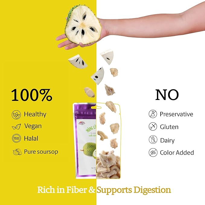 Vinamit Soft Dried Soursop | Soft Dried Fruit, 3.5 oz | Natural Tropical Fruit Snack | Vegan, Gluten-Free, Non-GMO | High in Fiber, Ideal for Travel & Clean Eating