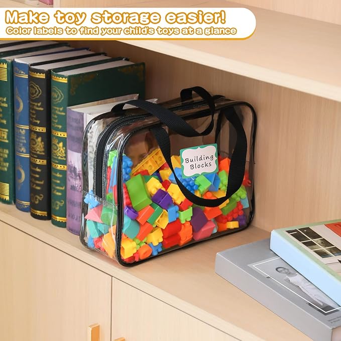 Toy Storage Bags - 6 Packs Toy Storage Organizer with Labels & Pen for Kids, Reusable Clear PVC Board Game Storage with Zipper, Waterproof Travel Bags for Building Blocks, Puzzles (Black)