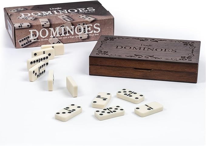 Dominoes Set for Adults, Double Six Dominos Set for Classic Board Games, 28 Pieces Dominoes Includes a Natural Wooden Box, Family Game Night and Strategy Games