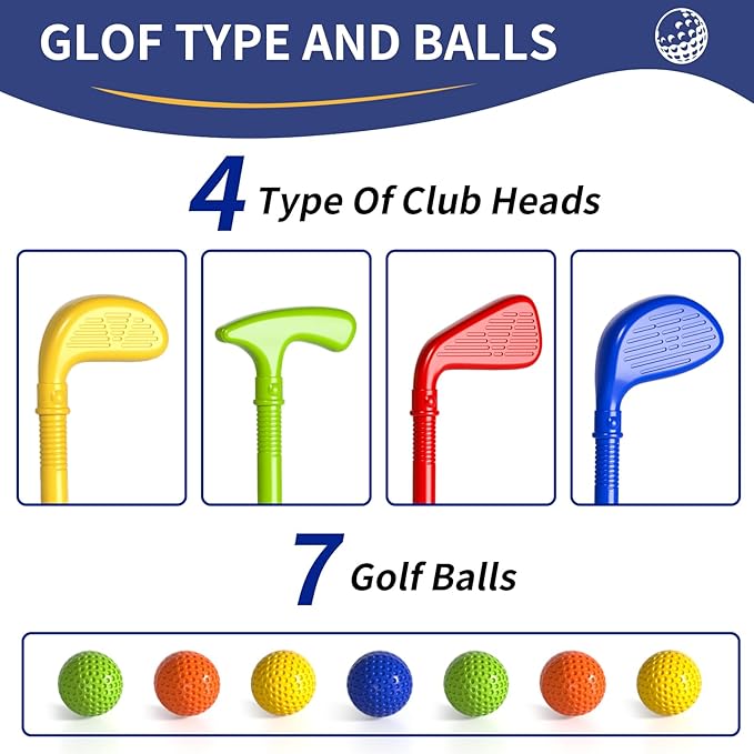 Toddler Golf Set Toys for Boys 3-5 & 5-8, Kids Golf Clubs with 7 Balls & Putting Mat, Toys Gifts for 3-6 Year Old Boys, Christmas & Birthday Gifts