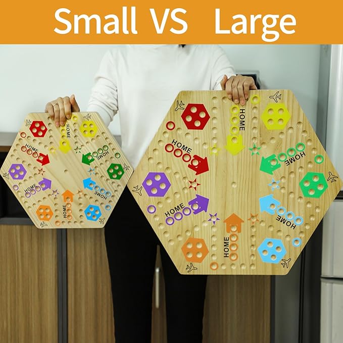 Original Marble Game Wahoo Board Game Double Sided Painted Wooden Fast Track Board Game for 6 and 4 Players 6 Colors 24 Marbles 6 Dice for Family Friends