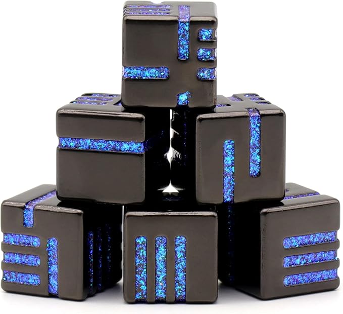 D6 Metal Dice Set, HNCCESG 6 Sided Dice 6 Pieces Solid Metal Game Dice for DND Dungeons and Dragons Role Playing Game RPG Pathfinder Shadowrun Warhammer D&D Accessories Gift (Glitter Blue)