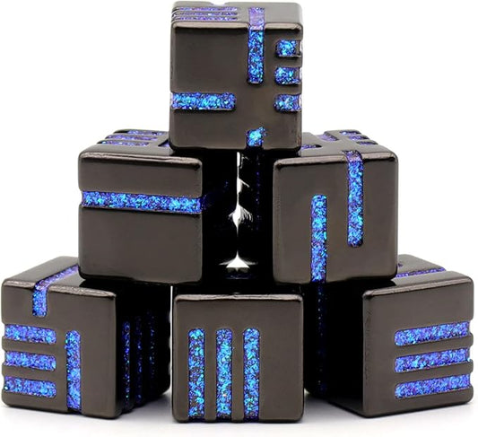 D6 Metal Dice Set, HNCCESG 6 Sided Dice 6 Pieces Solid Metal Game Dice for DND Dungeons and Dragons Role Playing Game RPG Pathfinder Shadowrun Warhammer D&D Accessories Gift (Glitter Blue)