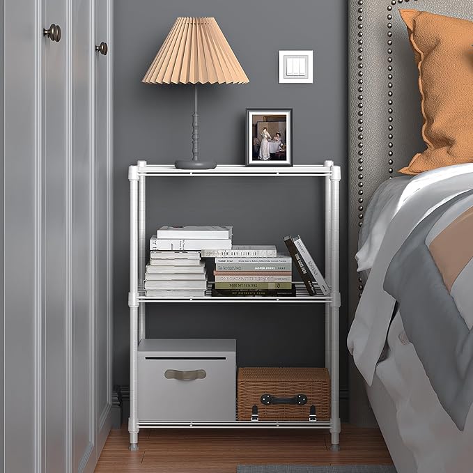 450 lbs Wire Storage Shelving 3-Tier Utility Shelving Unit Steel Organizer Wire Rack for Home,Kitchen,Office,White (11.8" D x 17.7" W x 26.3" H)