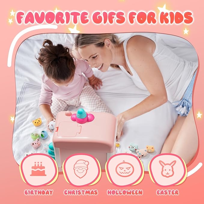 Skirfy Unicorns Claw Machine, Mini Vending Machine with Lights & Music, Adjustable Sound, Candy and Electronic Prize Dispenser, Includes 45 Toys, Candy and Birthday Gift for Kids Girls