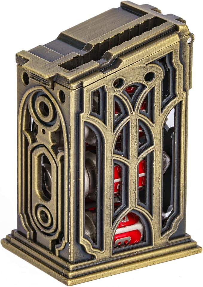 UDIXI Metal Dice Set D&D 7-Die RPG Polyhedral Bullet Dice Set Cyberpunk Style with Metal Container for Role Playing Game or Other Tabletop Games(Nickel Red)