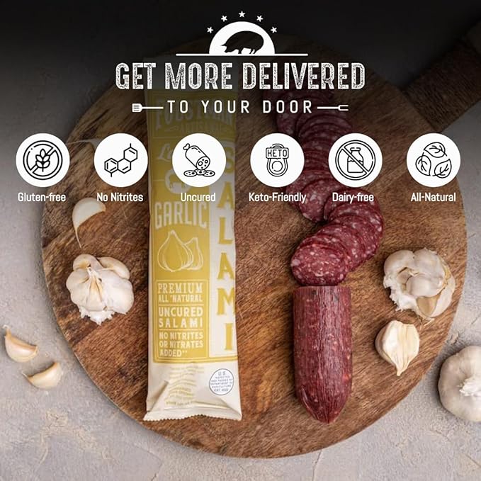 Foustman's Salami Garlic Lamb Artisanal, Nitrate-Free, Naturally Cured, Gluten-Free, Dairy-Free, No Pork, Pack of 3, 8 Oz Each