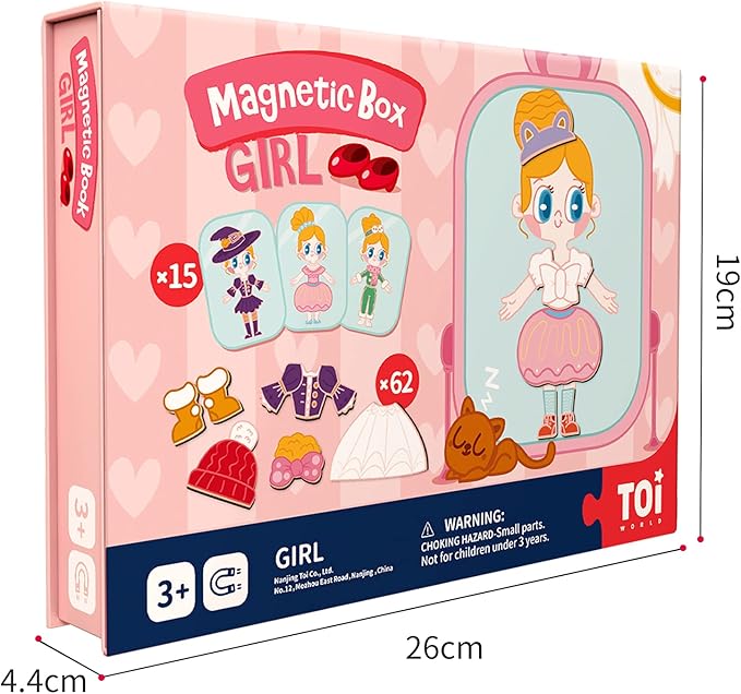 Toi Kids Magnet Toys Magnetic Jigsaw Puzzle Boxes with Game Board for Kids Ages 3-8, Preschool Tabletop Toy for Toddlers, Portable Travel Game, Girl