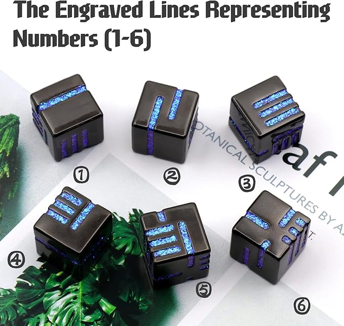 D6 Metal Dice Set, HNCCESG 6 Sided Dice 6 Pieces Solid Metal Game Dice for DND Dungeons and Dragons Role Playing Game RPG Pathfinder Shadowrun Warhammer D&D Accessories Gift (Glitter Blue)