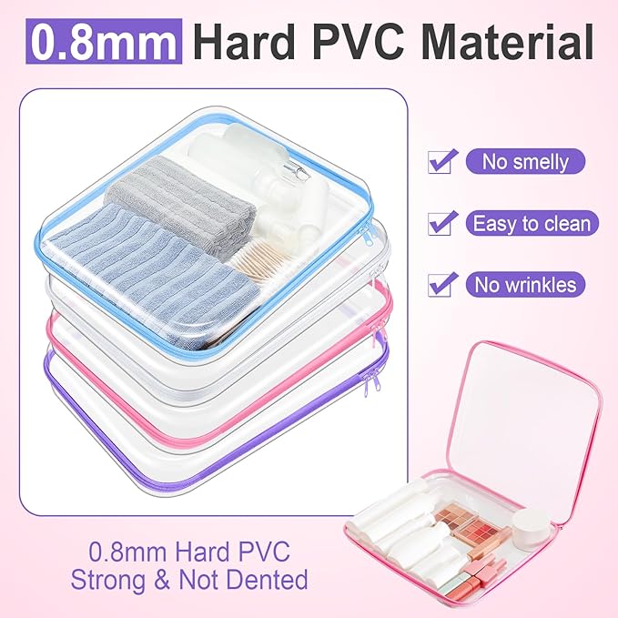 Hoolerry 4 Pcs Hard Clear Zipper Case Transparent Cases for Snacks Makeup Bag Plastic Storage Box Containers for Building Blocks, Puzzles, Cosmetics(Multicolor,13.8 x 11.8 x 2 in)