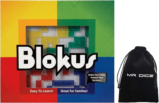 Blokus Strategy Board Game Bundle with Mr Dice Drawstring Bag
