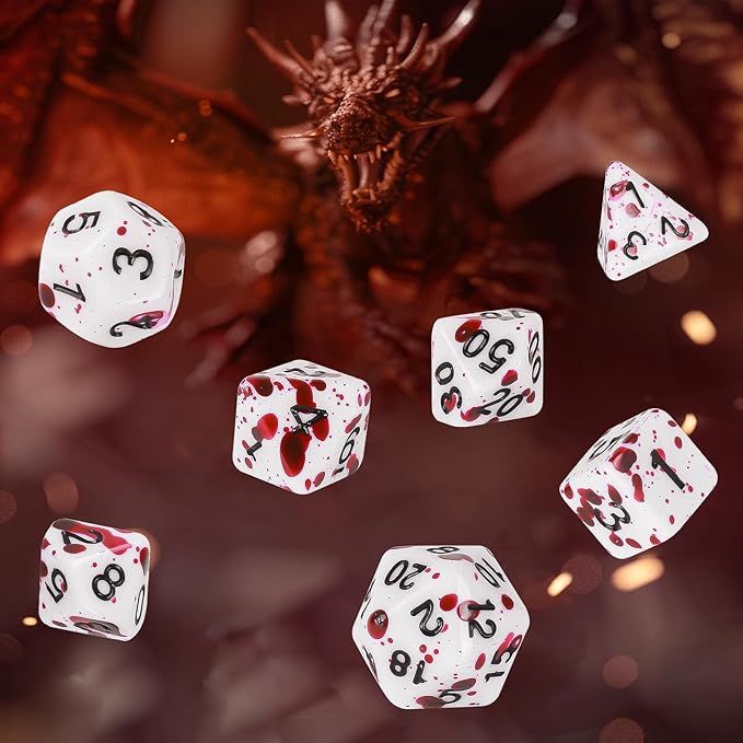 OriCraft Vampire Dices D20 Red Dot Dice DND Dice Set Realistic Halloween D20 Splatter Dices Polyhedral Role Playing Game Dice Dungeons and Dragons Dice