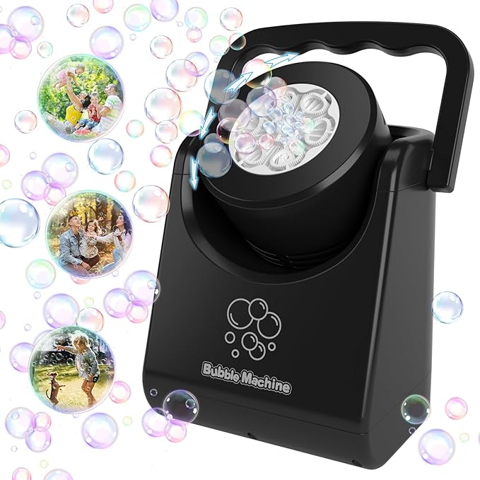 Bubble Machine for Kids Toddlers,Automatic Bubble Blower,Portable Adjustable Angle Bubble Maker,Bubbles Toy for 3 4 5 6 7 Year Old Boy Girl,Outdoor Party Birthday Easter Baskets Stuffers Gifts Black
