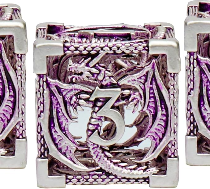 DND Dice,Hollow D&D Metal Dice,Dungeons and Dragons Dice Set with Gift Box,7 PCs Steampunk Polyhedral Dice Games Set for RPG,MTG,Pathfinder(Dragon Purple 1)