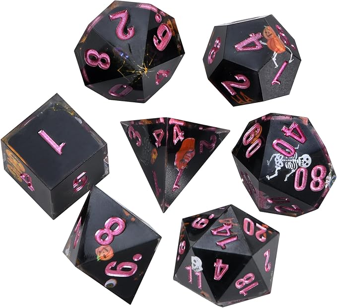 Core-Wrapped Dragon & Dungeon Dice - Heart, Skull, Pumpkin, D20, W20, Sharp Corners, Polyhedral Role Playing Gaming Dice