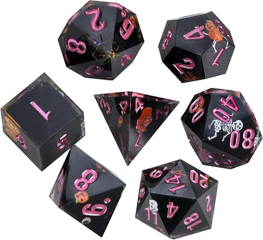 Core-Wrapped Dragon & Dungeon Dice - Heart, Skull, Pumpkin, D20, W20, Sharp Corners, Polyhedral Role Playing Gaming Dice