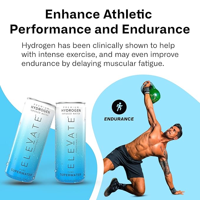 ELEVATE SUPERWATER Premium Hydrogen Water (24 pack). Highest Hydrogen (3-5 PPM) and Lowest -650 ORP. Supports Recovery, Energy, Hydration, Focus, and Endurance. BACKED BY SCIENCE.