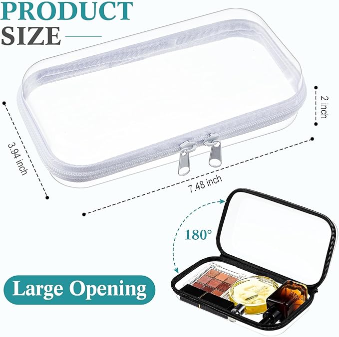 Hoolerry 4 Pcs Hard Clear Zipper Case Transparent Cases for Snacks Makeup Bag Plastic Storage Box Containers for Building Blocks, Puzzles, Cosmetics(Black and White,7.5 x 3.9 x 2 in)