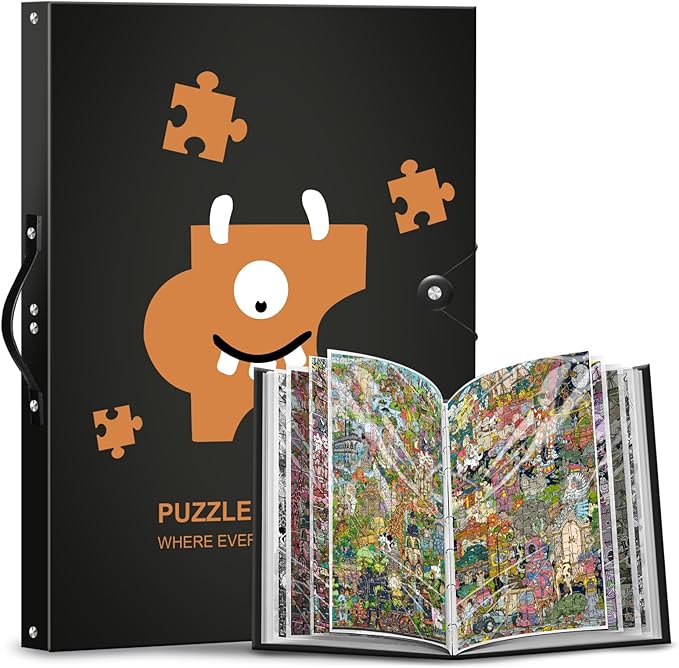 Demine Puzzle Storage Folder for 500 Pieces – Portable Jigsaw Puzzles Organizer Binder Fits Up to 40 Puzzles, 20 HD Film Pockets, Handle Design Puzzle Keeper for Adults and Kids