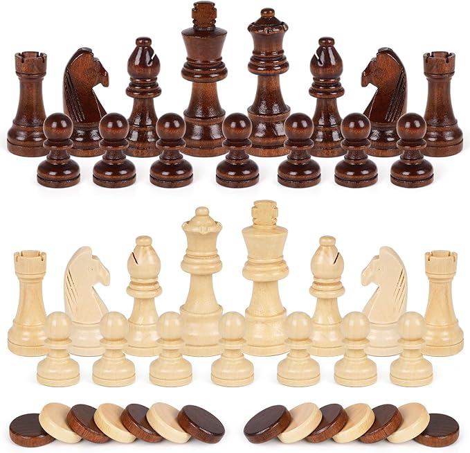 2 in 1 Magnetic Chess Set and Checkers Board Game Set 15" Wooden Folding Chess Board with 2 Extra Queens Travel Chess Sets Family Board Game Gift for Kids, Adults Portable Elegant Classic Chess Game