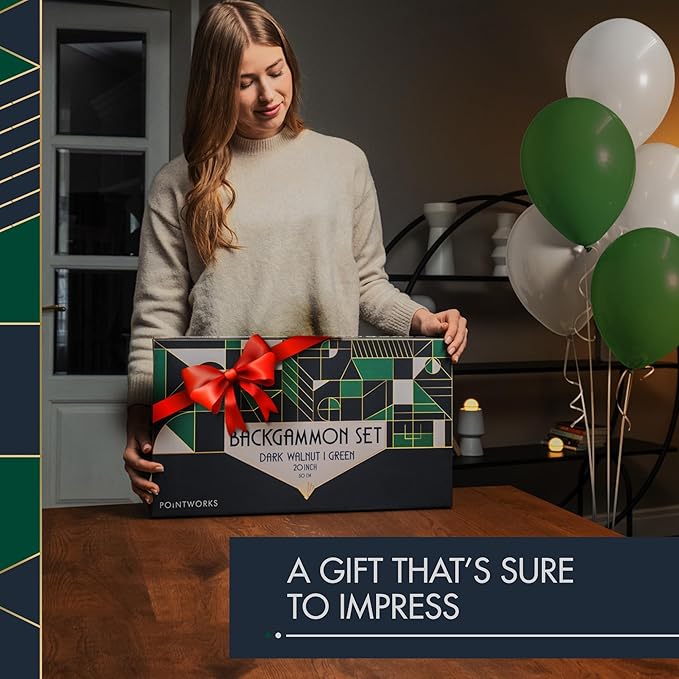 20 Inch Large Backgammon Sets for Adults, Green Backgammon Board, Solid Wood. Removable Accessory Tray, Premium 1.5 Inch Checkers & Dice Set, Backgammon Game Set Backgammon Table