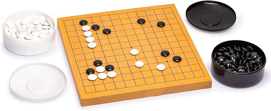 Yellow Mountain Imports Shin Kaya Beginner's Reversible 13x13 / 9x9 Go Game Set Board (0.8-inch) with Double Convex Melamine Stones - Classic Strategy Board Game (Baduk/Weiqi)