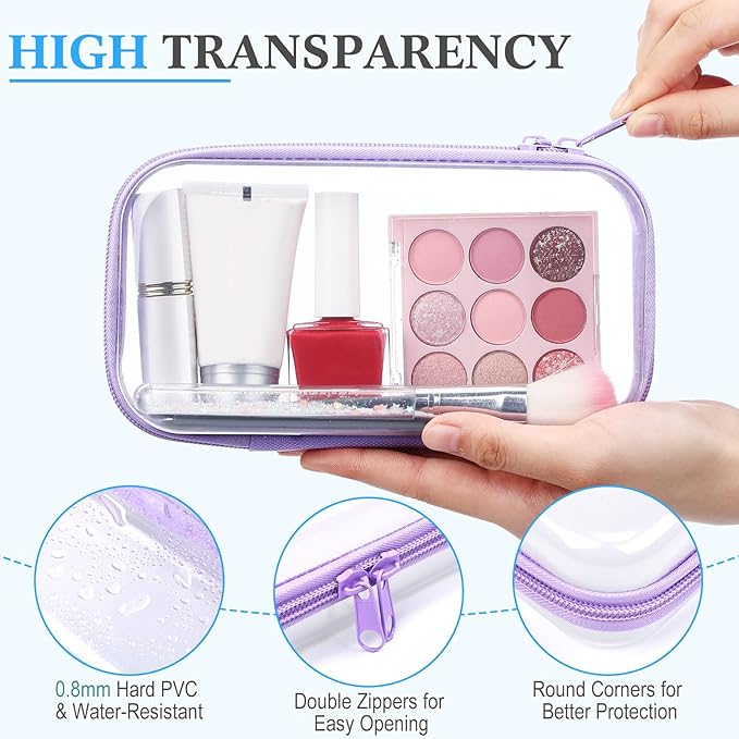 Hoolerry 4 Pcs Hard Clear Zipper Case Transparent Cases for Snacks Makeup Bag Plastic Storage Box Containers for Building Blocks, Puzzles, Cosmetics(Multicolor,7.5 x 3.9 x 2 in)