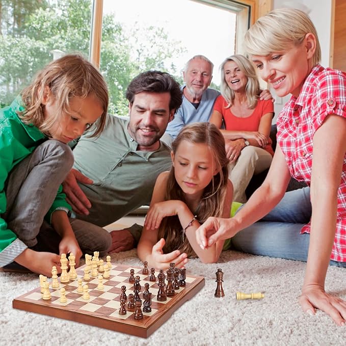 FanVince Chess Set 15" Wooden Board Game - Wood Sets with 2 Storage Bags and 2 Extra Queens - Gifts Box for Men Dad