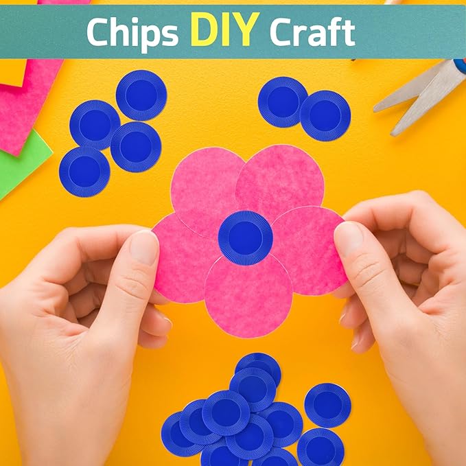 Coopay 1000 Pieces Plastic Poker Chips, Bingo Chips Bulk Learning Counters Disks Poker Card Game, Counting Markers for Math Practice, Game Tokens and Teaching Rewards, 25 mm/ 1 Inch (Blue)