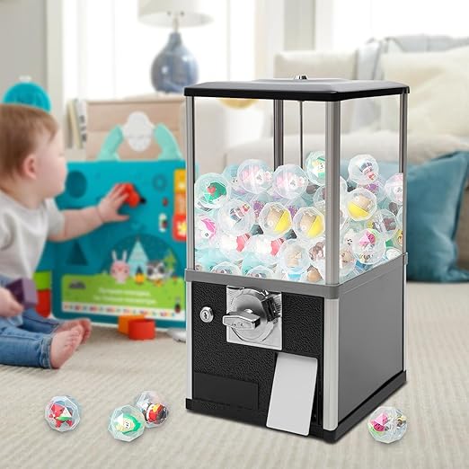 25 Cents Coin Operated Vending Machine, 20.87" Height Commercial Candy Gumball Machine Huge Load Capacity Candy Vending Machine, Big Capsule Vending Machine for 1.77-1.97in Ball Diameter (Black)