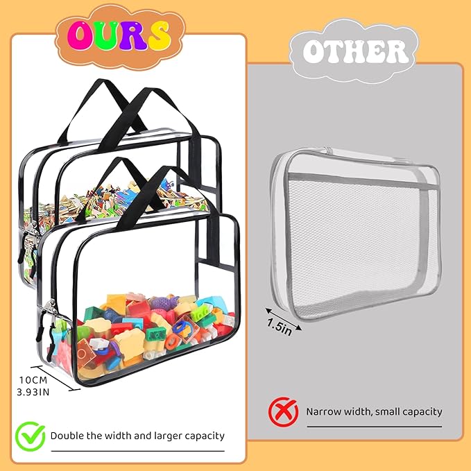 8 Packs Large and Small Toy Storage Bags, Reusable Clear PVC Board Game Storage, Toy Storage Organizer Bags with Zipper for Building Blocks, Puzzle and Handmade Accessories, Clear Toiletry Bag