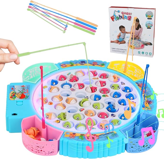 Magnetic Fishing Games Set - Educational Toddler & Kids Fishing Toys | 45 Fish, 8 Poles, Rotating Board with Music & LED | Ideal Go Fish Toy for Fun!