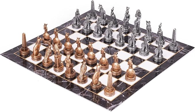15" Figures Egyptian Style Chess Sets for Adults and Cardboard Chess Board Family Large Folding Chess Board Game 3D Resin Chess Pieces and Storage Slots, 2 Players
