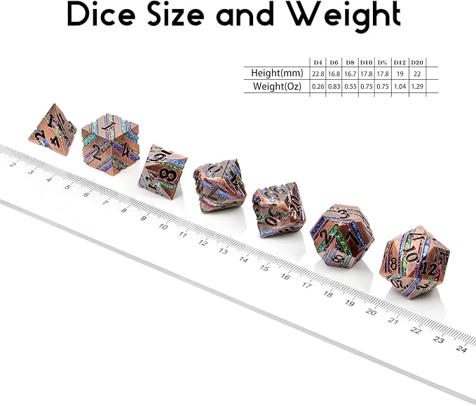 Stripe Metal Dice,DNDND Metallic Glitter Stripes DND Dice with Gift Metal Box for Dungeons and Dragons Tabletop Game (Colorful Stripes)