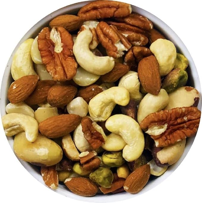 Farm Fresh Nuts DELUXE MIXED NUTS Roasted with the Healthy Himalayan Salt. - Oven Roasted without oil - featuring Almonds, Brazil Nuts, Cashews, Pecans, Pistachios. (24 Oz.)