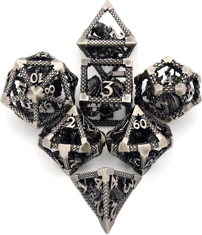 D&D Dice, Dungeons and Dragons Dice Metal Dice Set Polyhedral Hollow Role Playing D and D Starter Dice for RPG MTG Table Board Games Pathfinder Warhammer Shadowrun Yahtzee (3D Sliver)