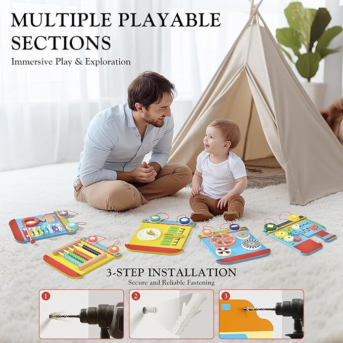 Train Activity Wall Busy Board Panels, Montessori Sensory Toys, Train Sensory Wall Panel for Kids, Wooden Learning Toys, Educational Toy for Toddler Playroom & Children's Daycare