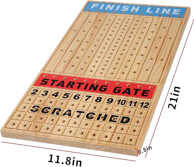 Large 21 inches Horse Racing Board Game Thickened Solid Wood with 11 Luxurious Durable Classic Metal Horses Including Dice and Cards Finish LINE Race Game Board Racing Game Set (Large, Log)