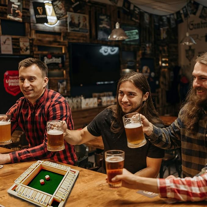 DC-BEAUTIFUL Shut The Box Dice Game, 2-4 Players Classic Board Game for Adults, Wooden Tabletop Game with Dices and Instruction,Math Strategy Game for Christmas Party (Green)