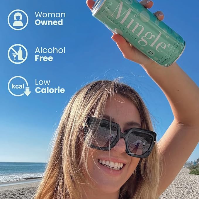 Mingle Mocktails Variety Pack, Premium Non-Alcoholic Drinks, Cucumber Melon Mojito, Blood Orange Mimosa, Raspberry Rose, Zesty Pre-Mixed Drinks, Canned Mocktails, 12 fl. oz. Cans, Pack of 12