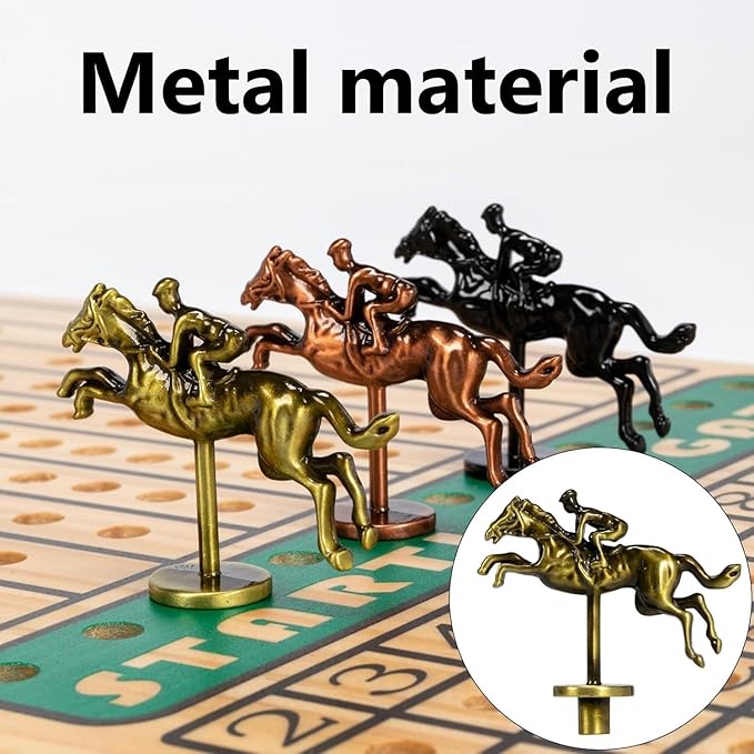 21 in Horse Race Board Game Racing Game Thickened Solid Wood with 11 Metal Horses, 2 Cards & 4 Dice, Horse Racing Game for 2-6 Players