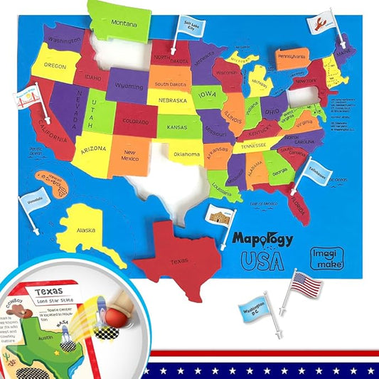 Imagimake Mapology United States Flash Card Puzzle with Flags, Country- Capitals | Educational Toys for Kids Ages 5-8 | Learn Geography Puzzles for kids Ages 8-10 | Christmas Gift for Boys & Girls