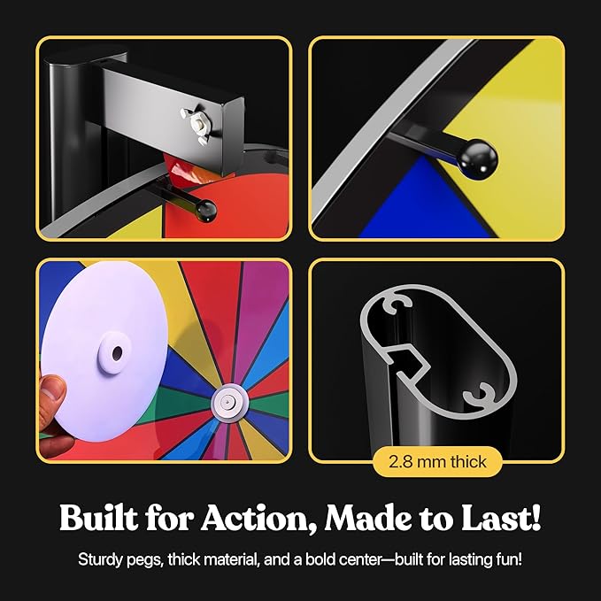 T-SIGN 24 Inch Dual Use Spinning Prize Wheel 14 Slots Color Tabletop and Floor Roulette Wheel of Fortune with Dry Erase Marker and Eraser Win The Fortune Spinner Game for Carnival Trade Show