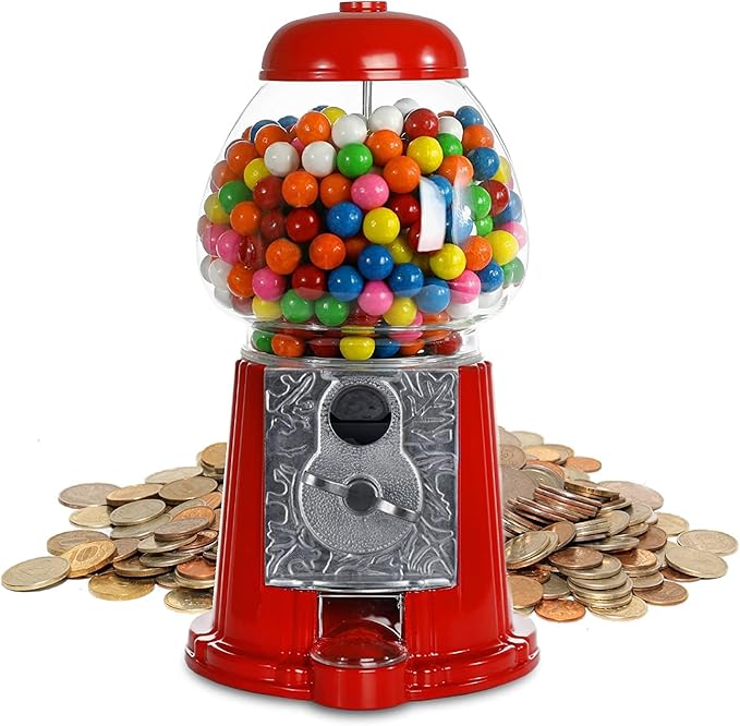 Gumball Machine for Kids 12" - Heavy Duty Metal with Glass - Christmas Antique Style Bubble Gum Machine - Kids Coin Operated Toy Bank for USA Coins - Candy Dispenser - Playo (Red)