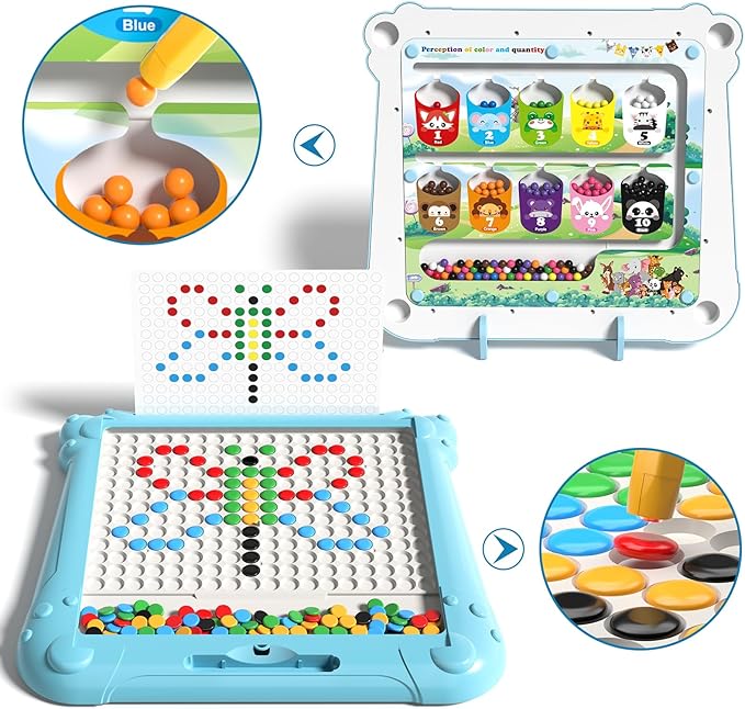 2-IN-1 Large Magnetic Drawing Board for Toddlers Kids, Magnetic Color and Number Maze, Magnetic Dot Art Board for Kids, Montessori Education Travel Toys for Kids Boys Girls Age 3 4 5 6 7 8 Years Old