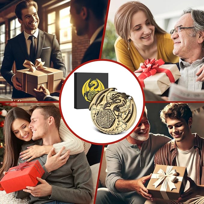 DND Dice Set, 7-in-1 Fingertip Gyro Metallic DND Dice, DND Starter Set, Dragon Dice for DND Dice Set, D&D Gifts with Gift Box, Role Playing Game Board Game Accessories, Bronze