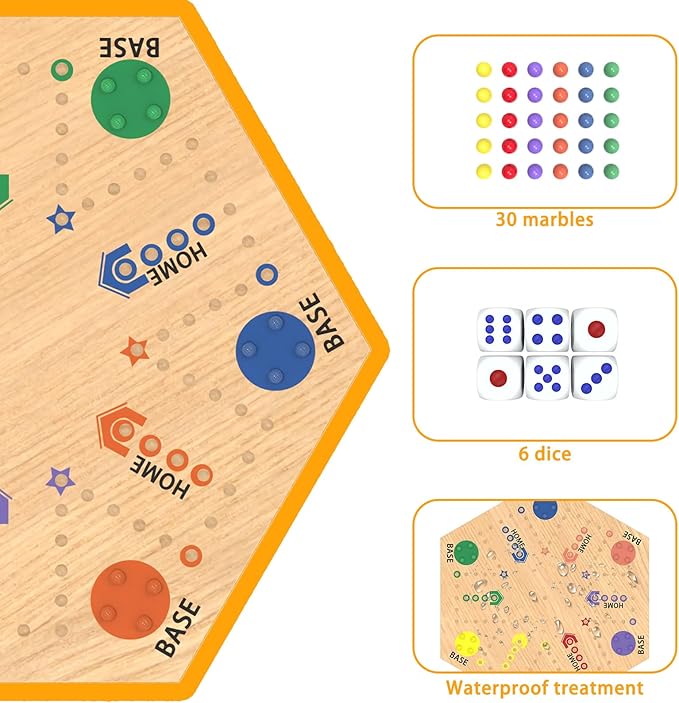 Aggravation Board Game,Wahoo Board Game,15" Wooden Original Marble Game Double Side Painted,Fast Track Board Game for 6 and 4 Players with 30 Marbles,Marble Game Board Wooden,for Family Game Night